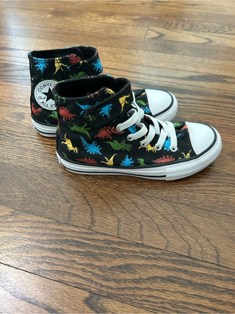 Converse Kids' Size 12 Black High Top Sneakers with Colorful Dinosaur Print